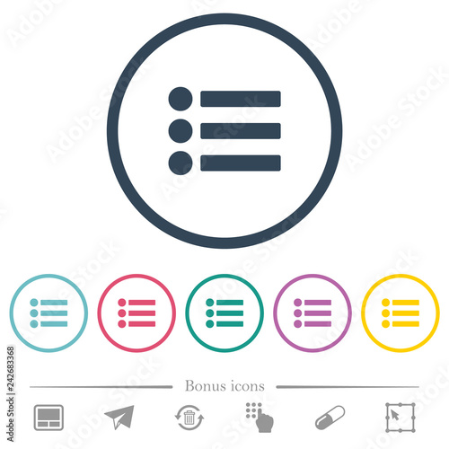 Bullet list flat color icons in round outlines