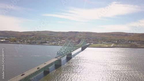 Aerial view of J.C. Van Horne Bridge that runs from Pointe-a-la-Croix, Quebec, to Campbellton, New Brunswick, Canada. photo