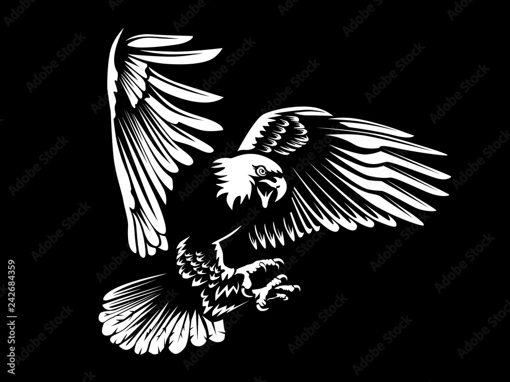 Obraz premium Eagle emblem isolated on white illustration. American eagle. Bird symbol of freedom and independence. Retro color logo of falcon.