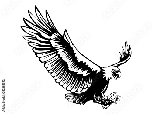 Eagle emblem isolated on white illustration. American eagle. Bird symbol of freedom and independence. Retro color logo of falcon.