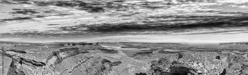 Aerial panorama of Dead Horse in Canyonlands, Utah. Amazing view on a hot summer day