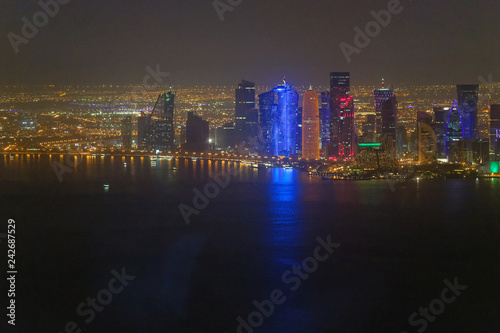Doha aerial skyline at night, Qatar