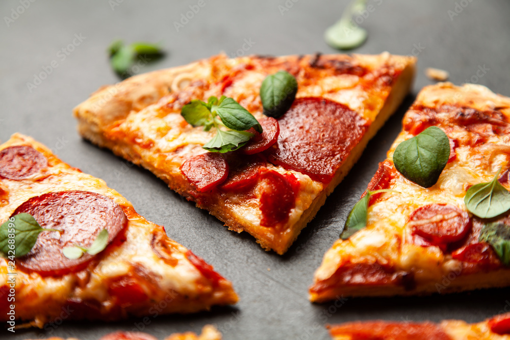 Pizza with salami and chorizo Pizza with salami and chorizo
