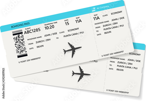 Realistic airline ticket or boarding pass design