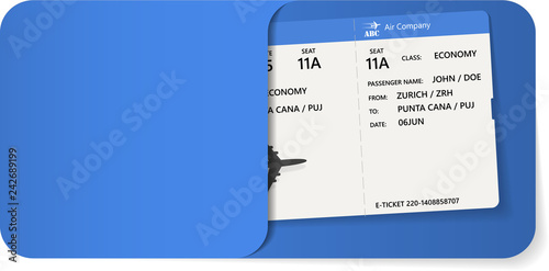 Boarding pass inside of blue envelope.