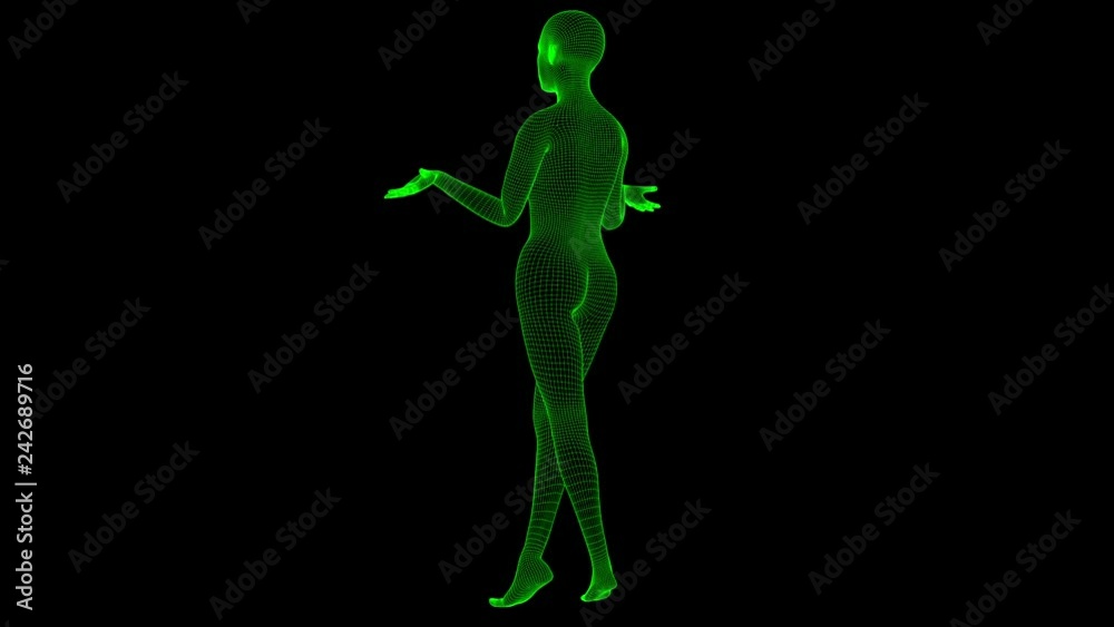 4K Futuristic Wireframe Android AI Woman Standing Seamless Loop 4K Futuristic Wireframe Android AI Woman Standing Seamless Loop
