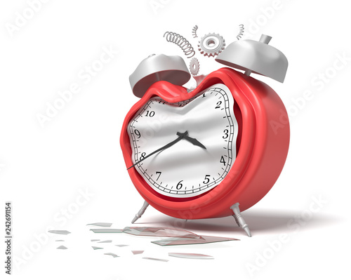 Tableau sur toile 3d rendering of damaged silver red alarm clock isolated on white background