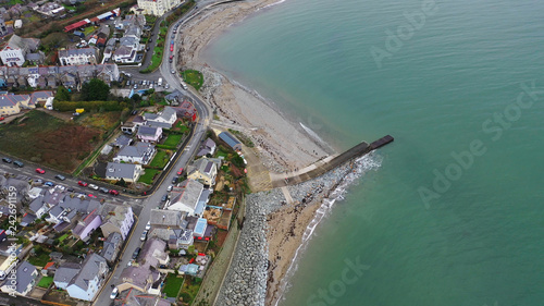 Aerial view over Criccieth, a small town in Gwynedd, North Wales