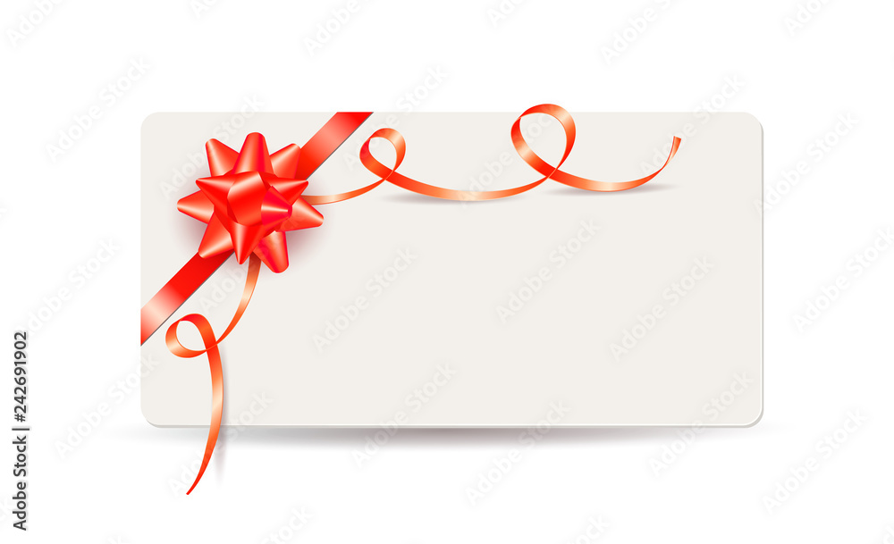 Valentines day blank card with red ribbons and gift bow isolated on white background Valentines day blank card with red ribbons and gift bow isolated on white background