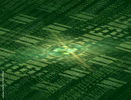 Green cyberspace, information flows and binary code, futuristic 3d illustration.