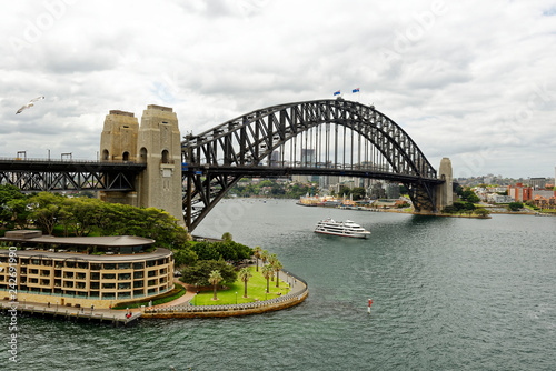 View of the iconic 1932 Sydney Harbor Bridge in Sydney, New South Wales, Australia © teesixb