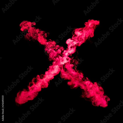 x letter sign from red colorful smoke isolated on black background