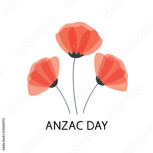 Anzac Day vector poster. Lest We forget. Paper cut Red Poppy flower - a symbol of International Day of Remembrance. Vector