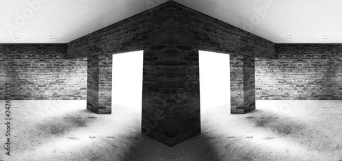 Empty room with old brick w...