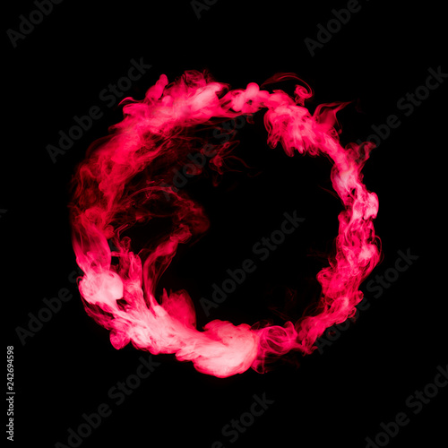circle from red colorful smoke isolated on black background