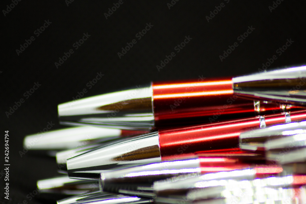 Fototapeta premium Ballpoint pens. Metal pens collection. Ball pens isolated on white background