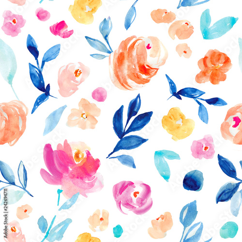 Cute Pink Painted Flowers Wallpaper. Painted Watercolor Floral Background Pattern © Angie Makes