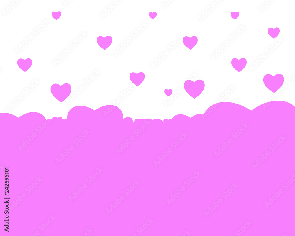Many flying hearts. Simple design. Hearts love pink background. Vector background