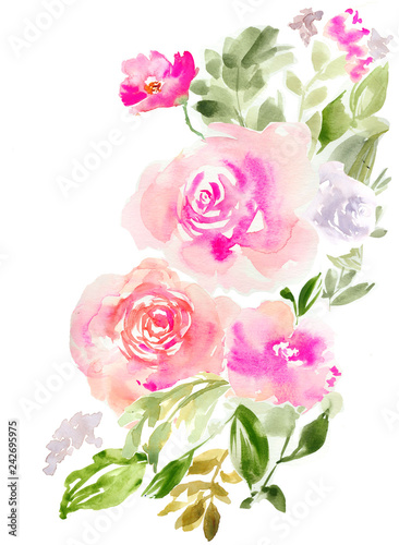 Isolated Pink Watercolor Flowers
