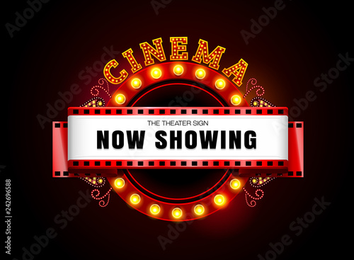 Theater sign theater glowing circle retro style cinema neon sign