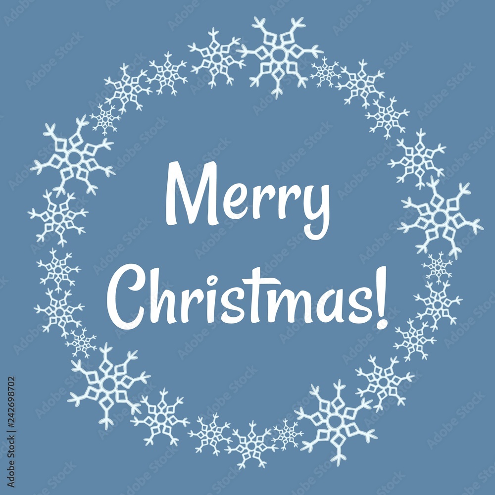 Merry Christmas winter snowflakes wreath. Vector doodles postcard