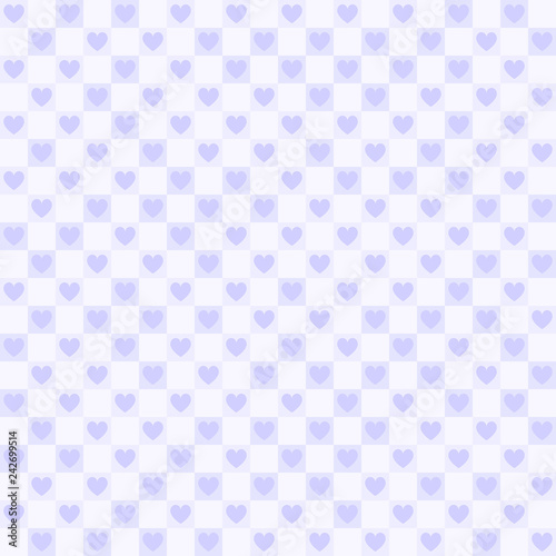 Violet checkered pattern with hearts. Seamless vector background