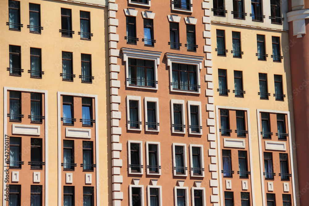 Facade of a European historic building on a sunny day