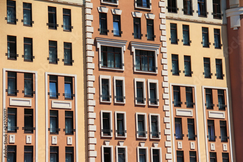 Facade of a European historic building on a sunny day