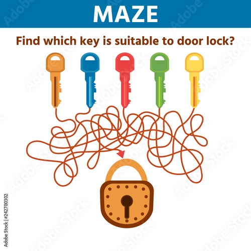 Choose the key to the door .Maze game for kids the development of logical thinking of children