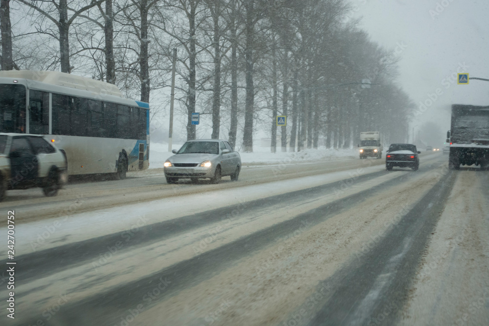 Winter Road snowing in winter season.