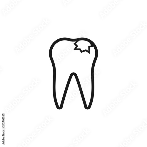 Tooth with caries line icon, outline vector sign, linear style pictogram isolated on white. Damage tooth symbol, logo illustration. Editable stroke