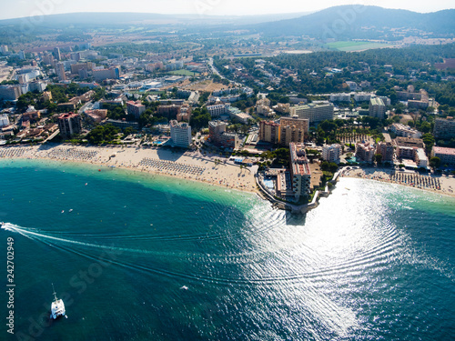 Aerial view, flight over the bay of Palma Nova, Mallorca, Balearic Islands, Spain photo