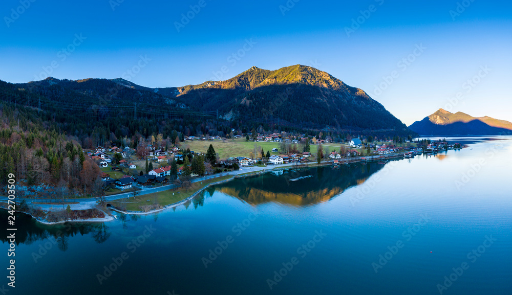 Obraz premium Aerial view, Walchensee, Upper Bavaria, Bavaria, Germany