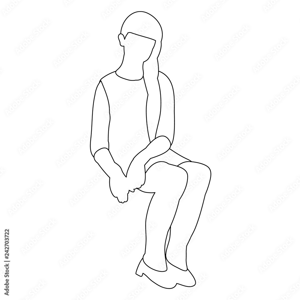 vector, isolated, sketch of a child sitting