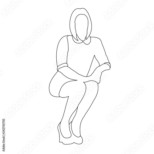 vector, isolated, sketch girl, woman sitting