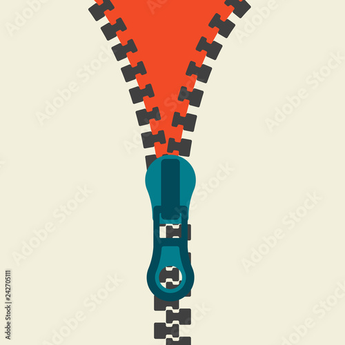 Zipper flat icon. Template zippered lock and unlock. Fastener silhouette. Vector illustration flat design. Isolated on white background. Open and close the hem of things.