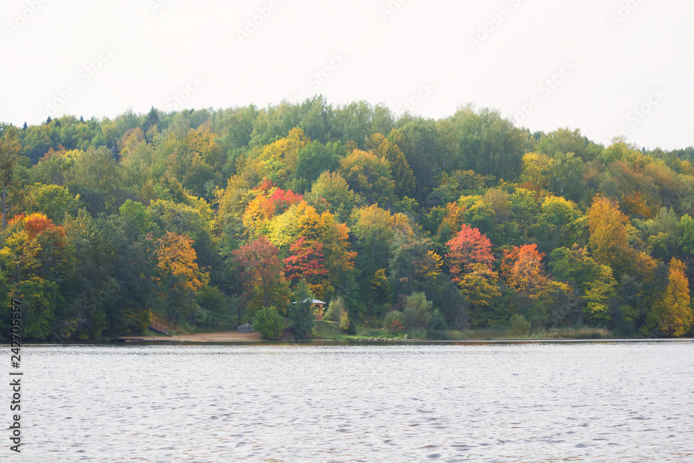 Autumn view of Russian river Volga from the main hill of the town Plyos. Autumn view of Russian river Volga from the main hill of the town Plyos.