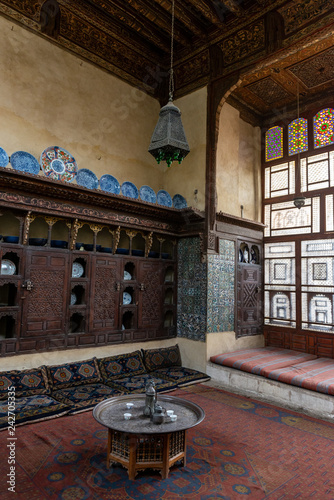 Interior room in the Bayt Al-Suhaymi, House of Suhaymi, is an old Ottoman era house museum in islamic Cairo, Egypt. photo