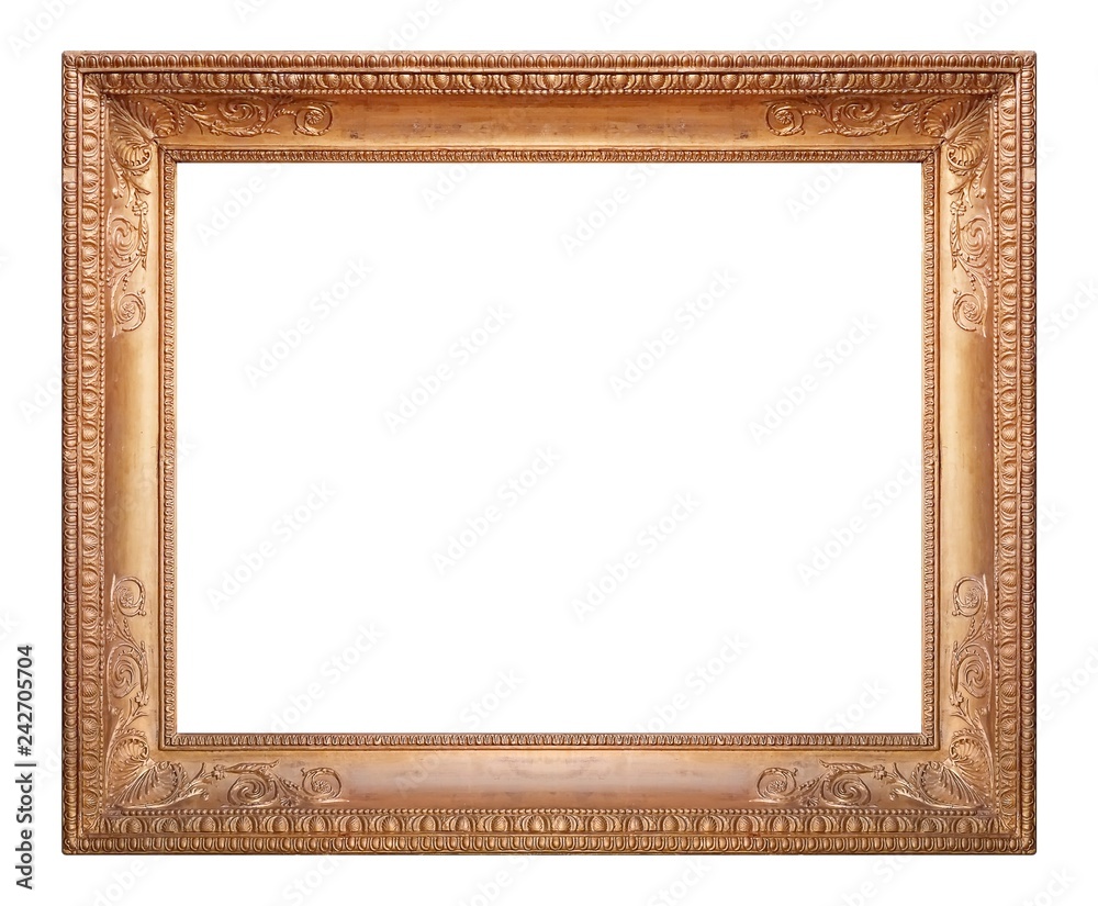 Golden frame for paintings, mirrors or photo isolated on white background Golden frame for paintings, mirrors or photo isolated on white background