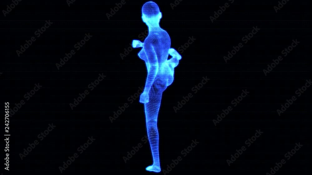 4K Holographic Futuristic Wireframe Android AI Woman Fighting Seamless Loop 4K Holographic Futuristic Wireframe Android AI Woman Fighting Seamless Loop