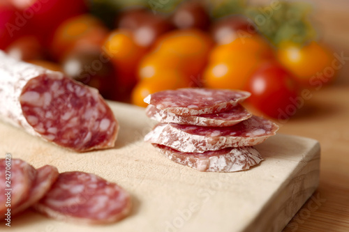 Sliced french salami with mold
