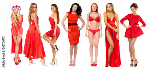 Collage sexy women in red dress