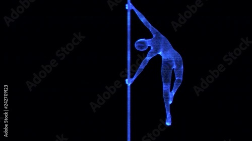 4K Holographic Futuristic Wireframe Android AI Woman Poledancer Seamless Loop