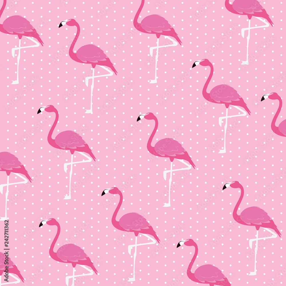 Naklejka premium beautiful flamingos birds flock pattern