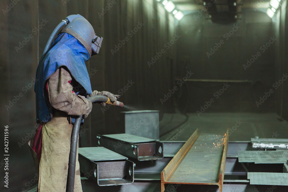 Sandblast. Blasting metal. Sandblast. Blasting metal.