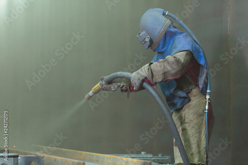 Bilde på lerret Sandblast. Blasting metal.