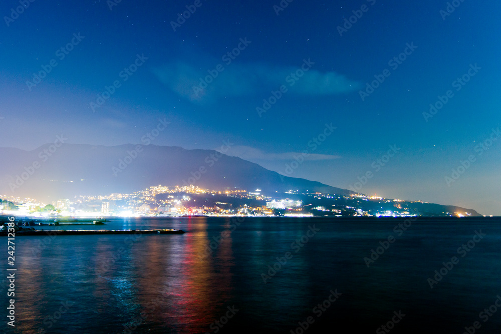 night landscape of coastal sea city