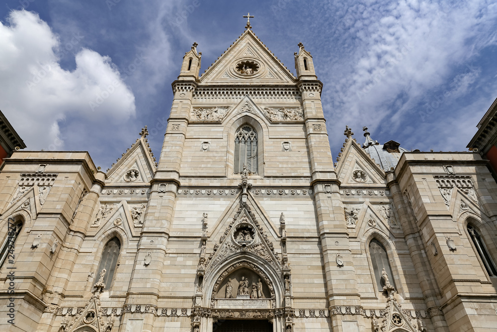 Facade of Naples Cathedral in Naples, Italy