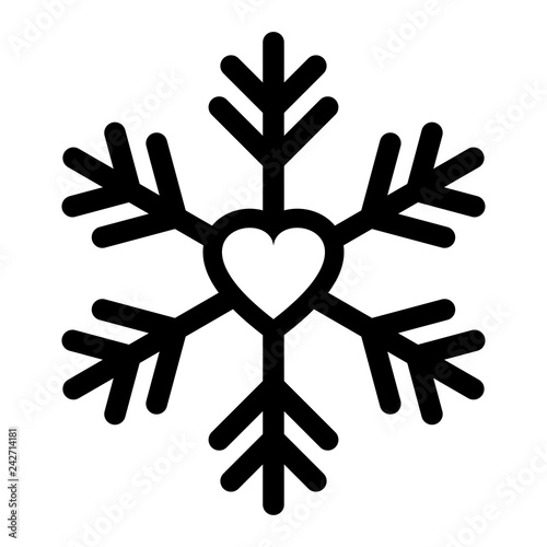 Snowflake icon or logo with heart inside. Christmas and winter theme symbol. Vector and illustration.