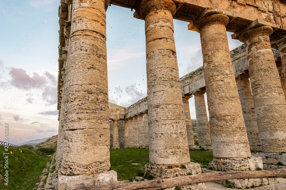 Ancient Greek temple columns in Segesta, Sicily